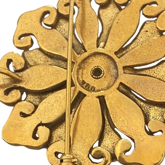VTG MMA USA METROPOLITAN MUSEUM OF ART GOLD TONE FLOWER STONE PENDANT BROOCH PIN - Picture 6 of 8